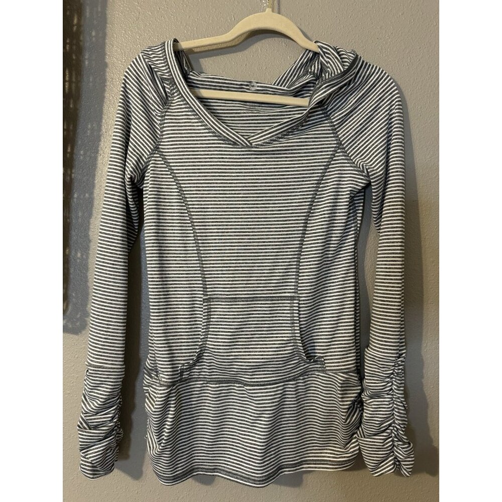 90 Degrees Gray White Stripe Hoodie Athletic Lightweight Stretch Ruched Small
